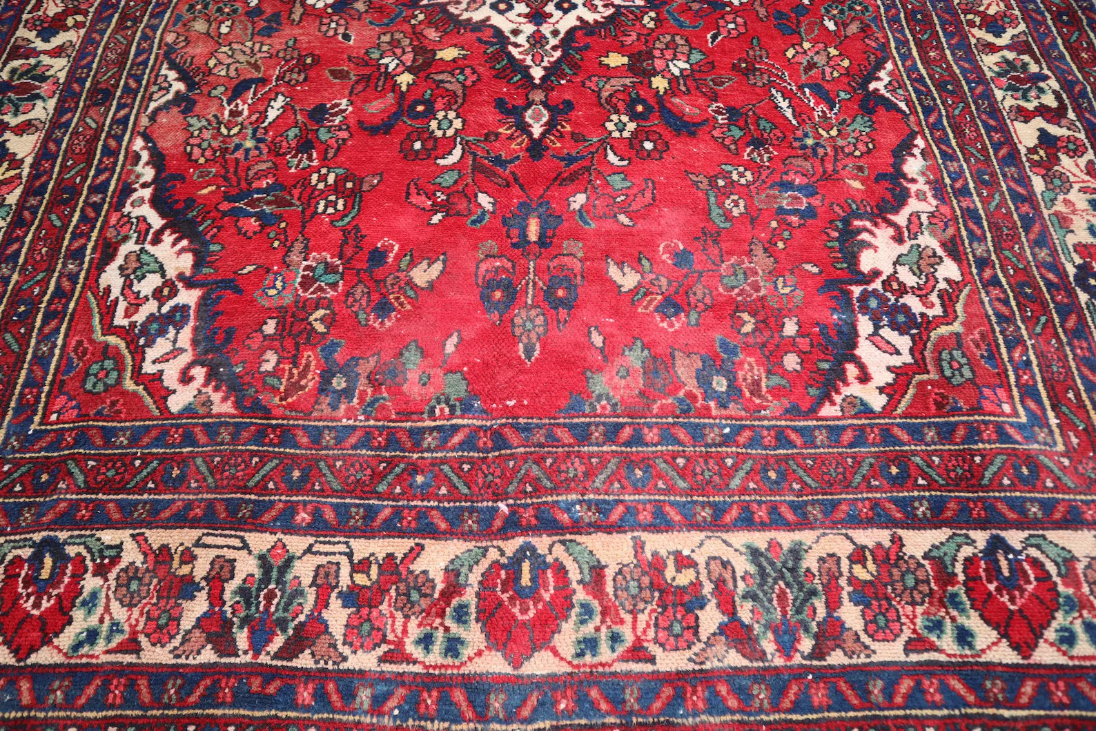 Red Floral Area Rug 7.8 × 10.0 ft (238 × 305 cm) – Large Wool Rug for Living Room | Vintage Handmade Carpet