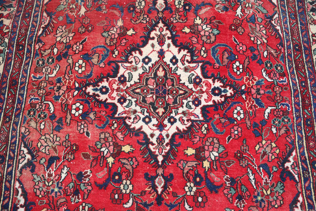 Red Floral Area Rug 7.8 × 10.0 ft (238 × 305 cm) – Large Wool Rug for Living Room | Vintage Handmade Carpet