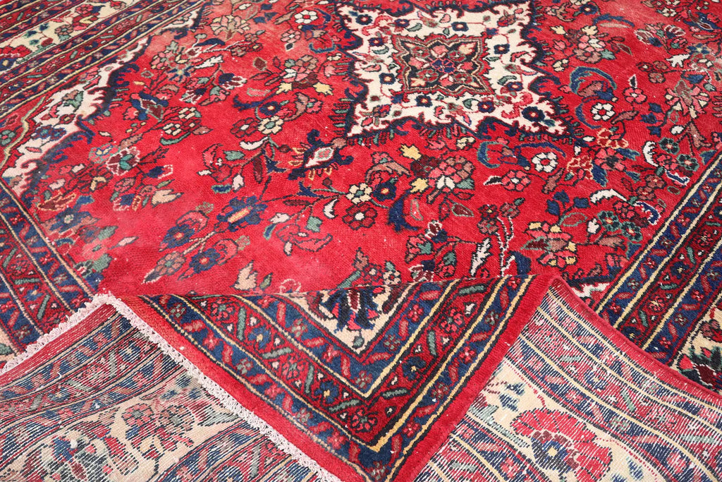 Red Floral Area Rug 7.8 × 10.0 ft (238 × 305 cm) – Large Wool Rug for Living Room | Vintage Handmade Carpet