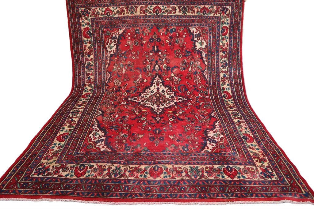Red Floral Area Rug 7.8 × 10.0 ft (238 × 305 cm) – Large Wool Rug for Living Room | Vintage Handmade Carpet