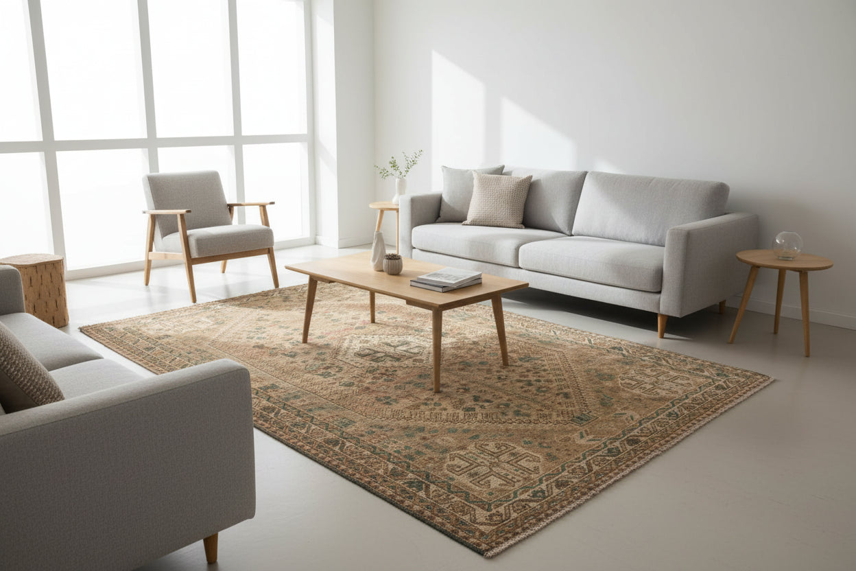 Vintage-Style Afghan Tribal Rug 210 × 287 cm – Handwoven Wool Carpet | Geometric Nomadic Design | 6.9 × 9.4 ft