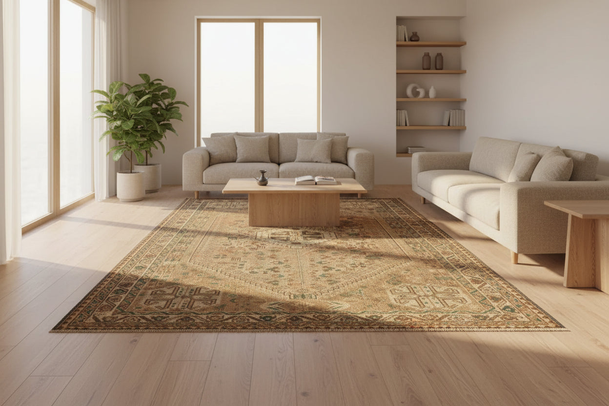 Vintage-Style Afghan Tribal Rug 210 × 287 cm – Handwoven Wool Carpet | Geometric Nomadic Design | 6.9 × 9.4 ft