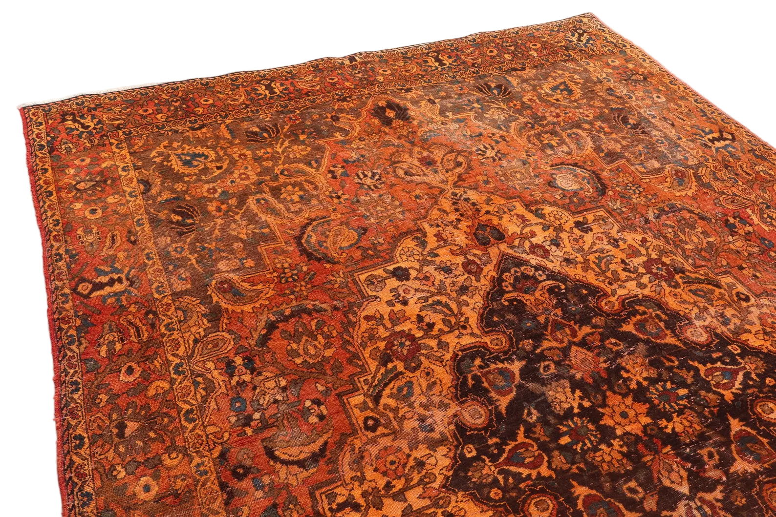 Antique Afghan Herati Rug – 204 × 314 cm Handwoven Wool Carpet | Deep Rust & Brown Floral Medallion | Traditional Afghan Home Decor | 6.7 × 10.3 ft
