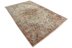 Persian-Style Ivory Floral Rug – 6.8 × 10.0 ft | Hand-Knotted Wool Carpet | Classic Medallion Design