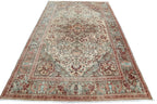 Persian-Style Ivory Floral Rug – 6.8 × 10.0 ft | Hand-Knotted Wool Carpet | Classic Medallion Design