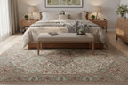 Persian-Style Ivory Floral Rug – 6.8 × 10.0 ft | Hand-Knotted Wool Carpet | Classic Medallion Design