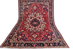 Persian Heriz Rug – 6.10 × 10.2 ft | Hand-Knotted Wool Carpet | Red & Navy Medallion Design