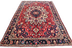 Persian Heriz Rug – 6.10 × 10.2 ft | Hand-Knotted Wool Carpet | Red & Navy Medallion Design