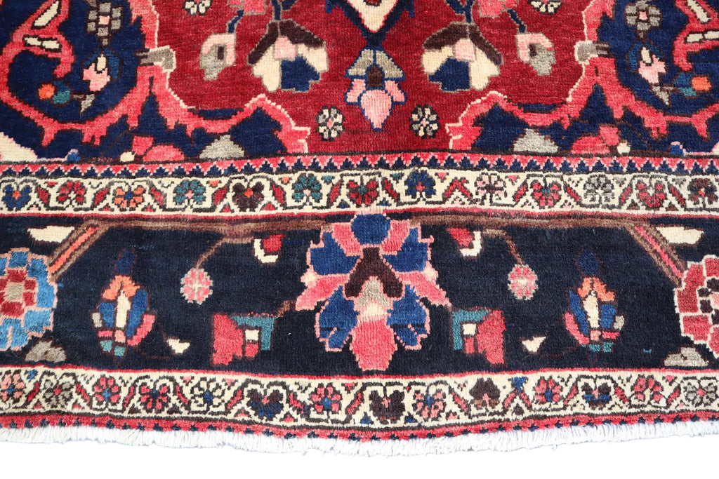 Persian Heriz Rug – 6.10 × 10.2 ft | Hand-Knotted Wool Carpet | Red & Navy Medallion Design