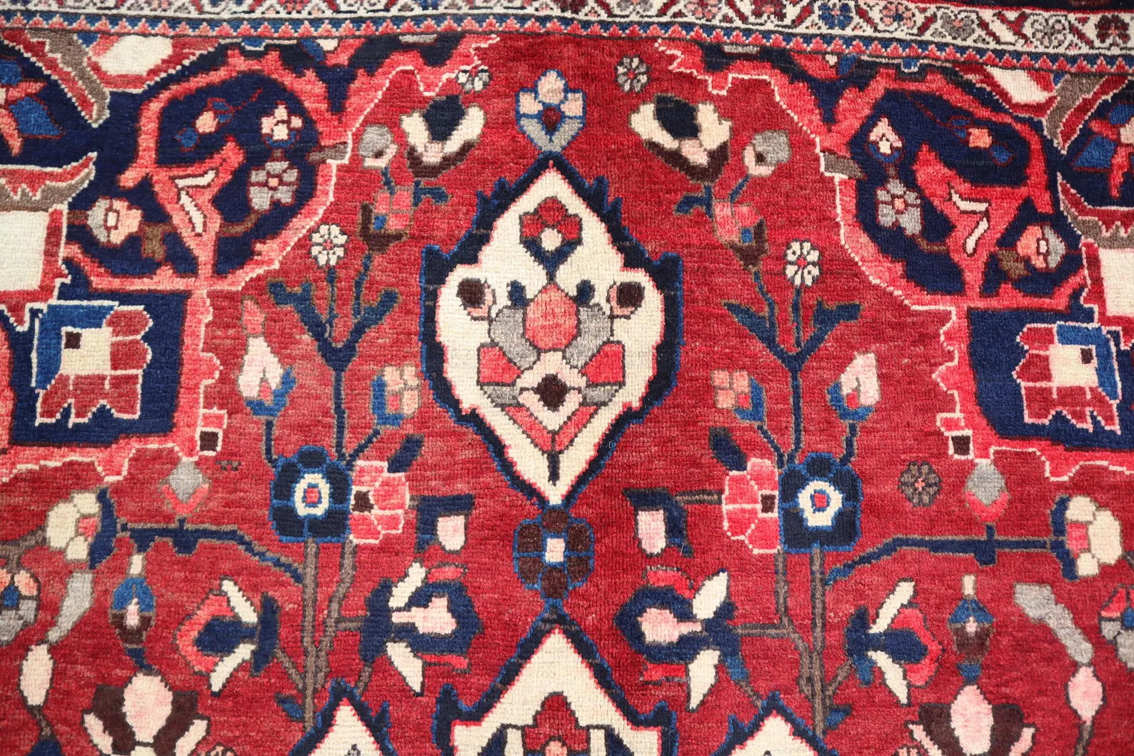 Persian Heriz Rug – 6.10 × 10.2 ft | Hand-Knotted Wool Carpet | Red & Navy Medallion Design