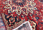 Persian Heriz Rug – 6.10 × 10.2 ft | Hand-Knotted Wool Carpet | Red & Navy Medallion Design