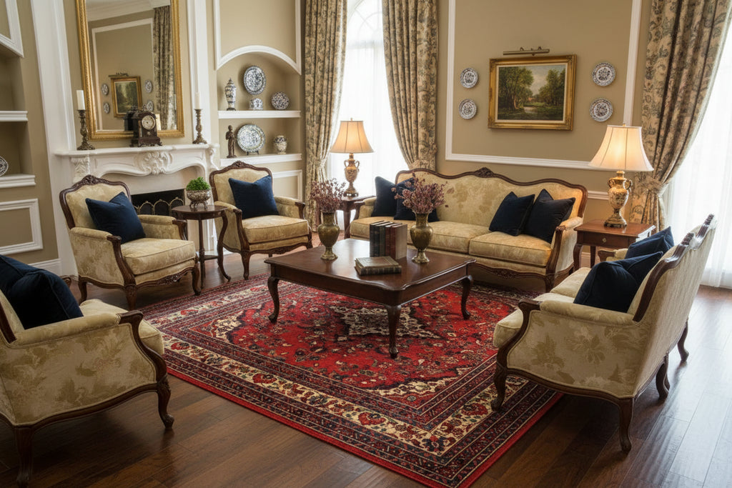 Red Floral Area Rug 7.8 × 10.0 ft (238 × 305 cm) – Large Wool Rug for Living Room | Vintage Handmade Carpet