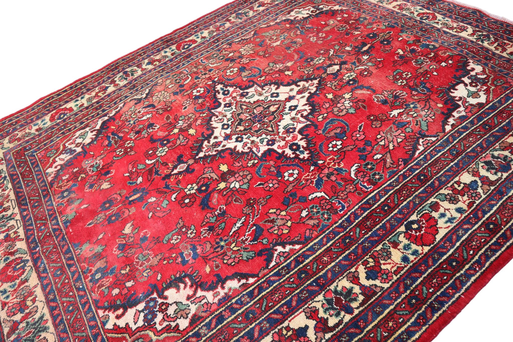 Red Floral Area Rug 7.8 × 10.0 ft (238 × 305 cm) – Large Wool Rug for Living Room | Vintage Handmade Carpet