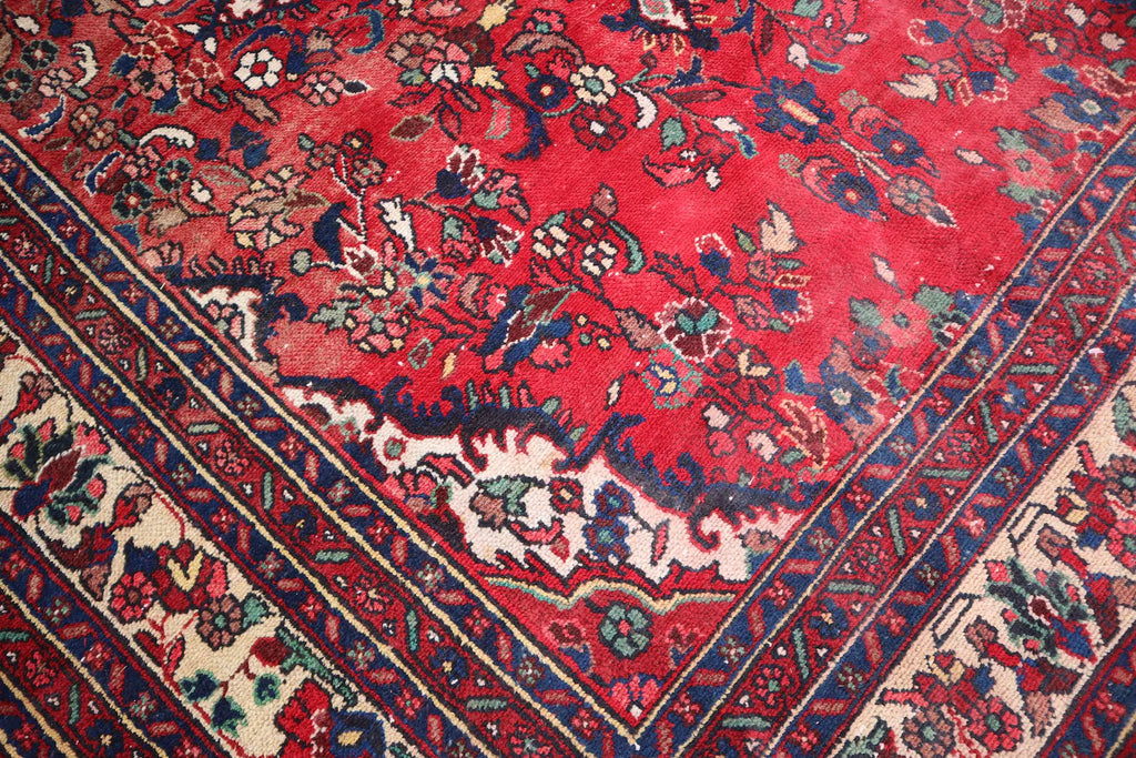 Red Floral Area Rug 7.8 × 10.0 ft (238 × 305 cm) – Large Wool Rug for Living Room | Vintage Handmade Carpet