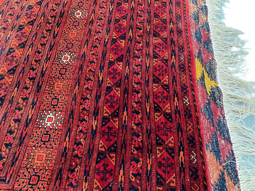 Turkmen Bukhara Rug – Large Red Afghan Bokhara Carpet | Traditional Tribal Geometric Area Rug | 310 x 397 cm