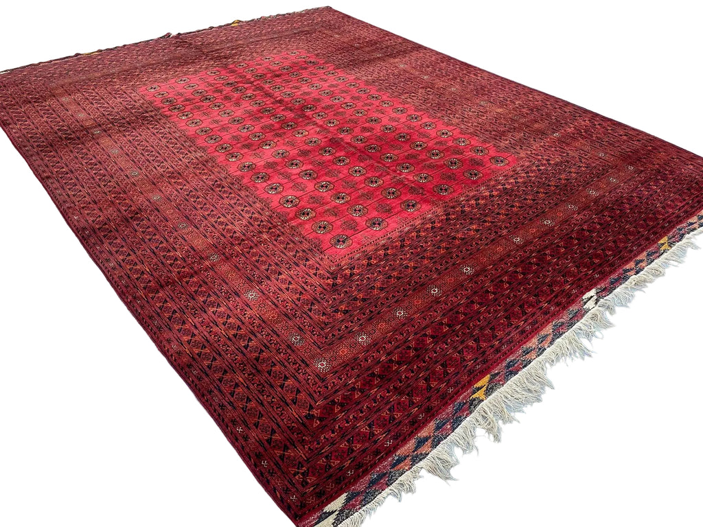 Turkmen Bukhara Rug – Large Red Afghan Bokhara Carpet | Traditional Tribal Geometric Area Rug | 310 x 397 cm