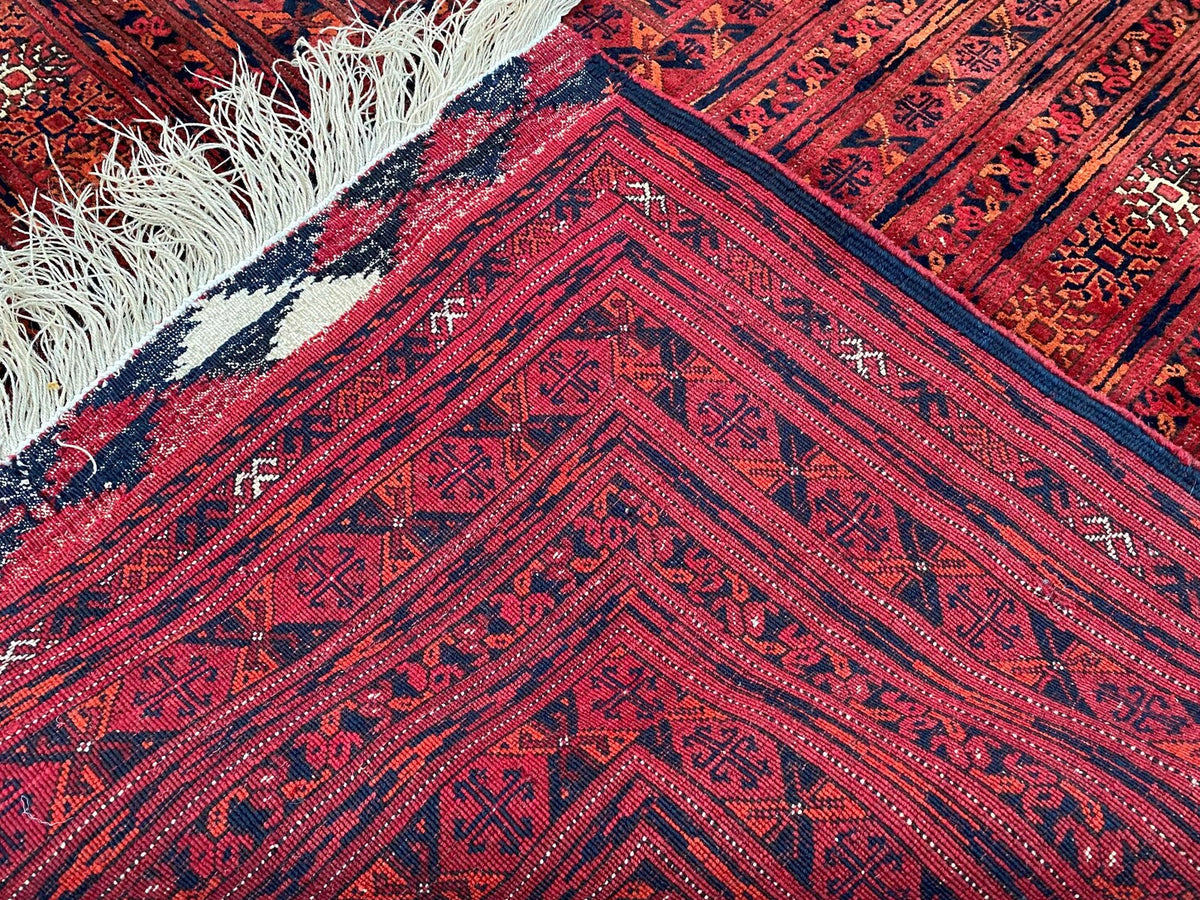 Turkmen Bukhara Rug – Large Red Afghan Bokhara Carpet | Traditional Tribal Geometric Area Rug | 310 x 397 cm