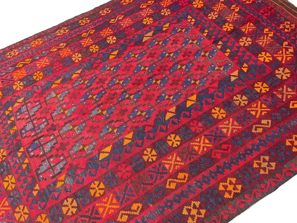 Jewel-Tone Afghan Kilim Rug – 201 x 198 cm | Vintage Tribal Wool Flatweave