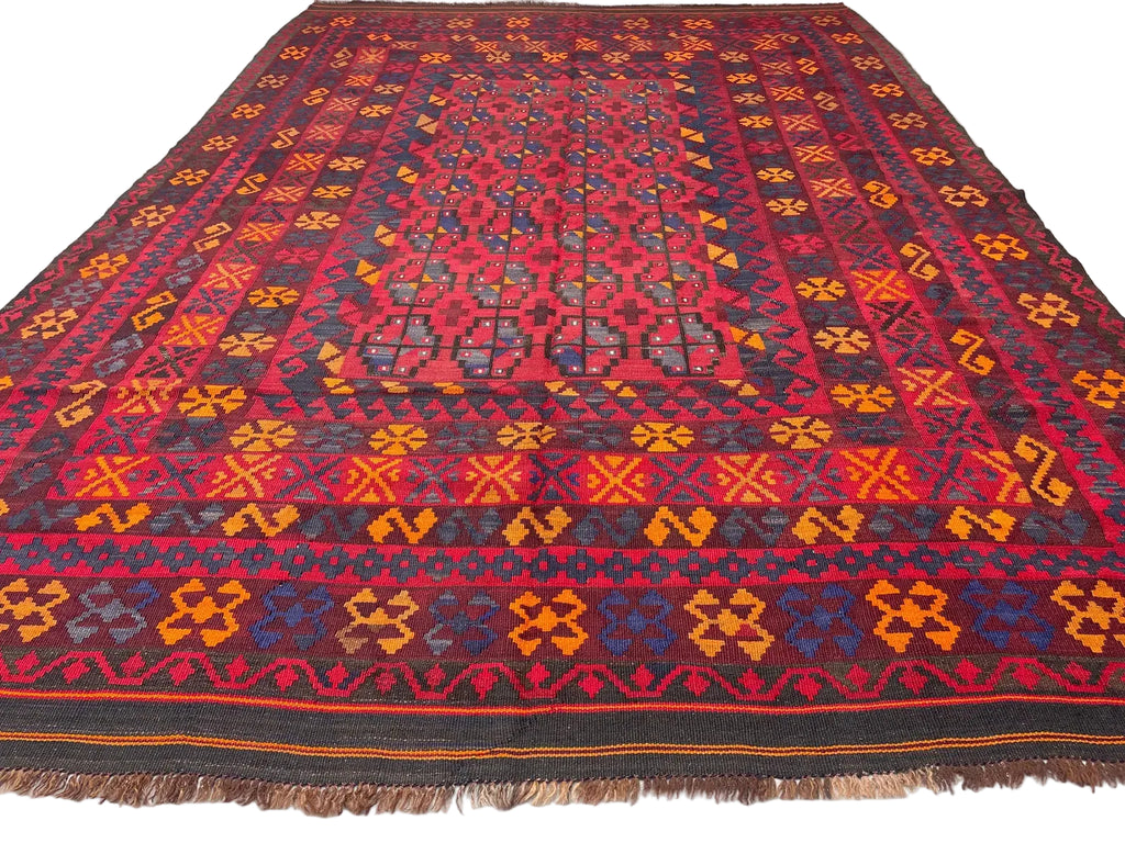 Jewel-Tone Afghan Kilim Rug – 201 x 198 cm | Vintage Tribal Wool Flatweave