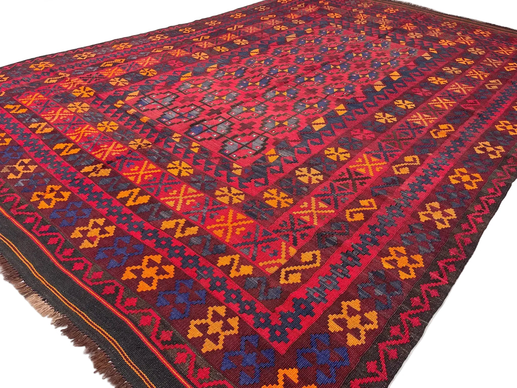 Jewel-Tone Afghan Kilim Rug – 201 x 198 cm | Vintage Tribal Wool Flatweave