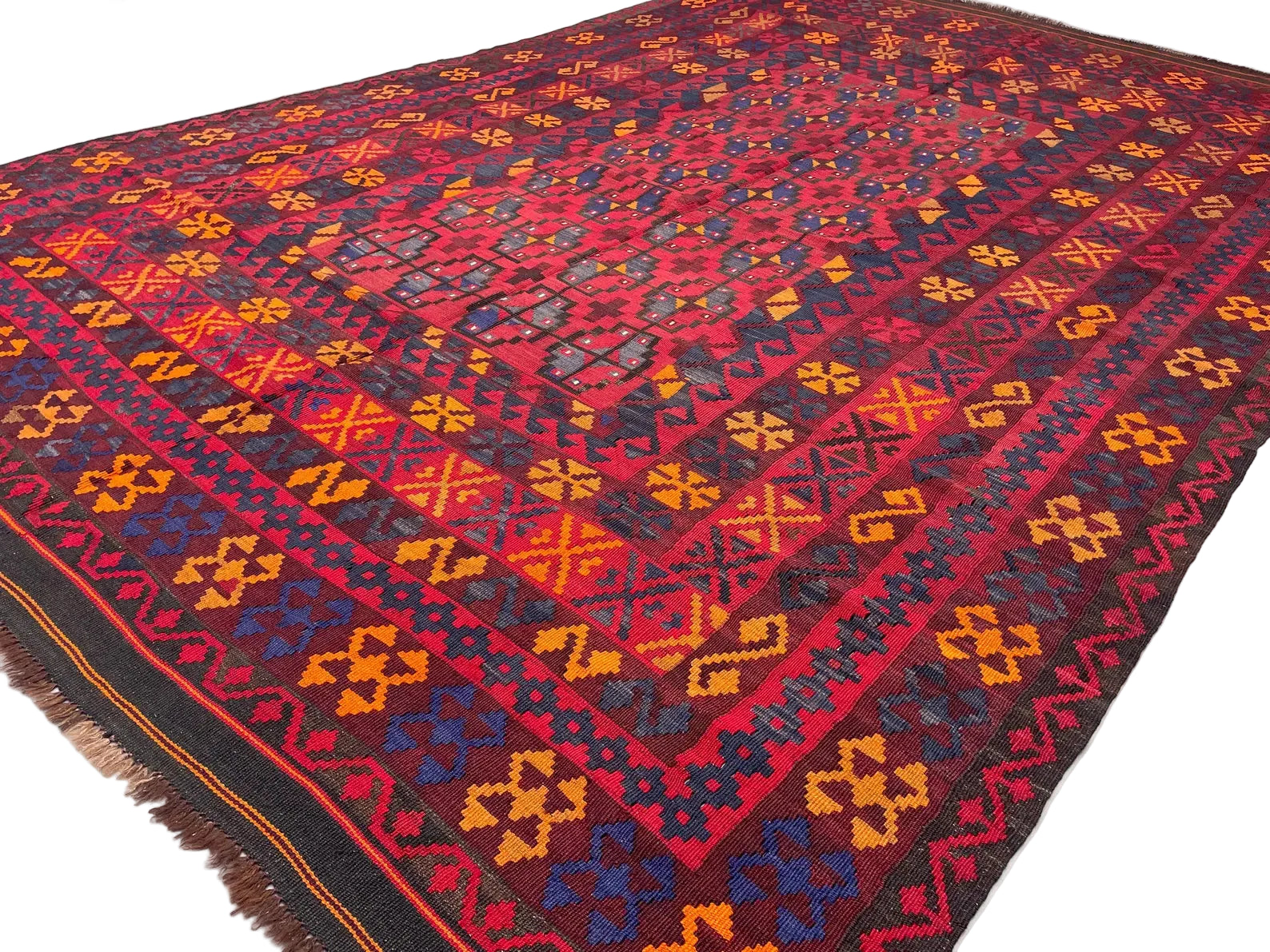 Jewel-Tone Afghan Kilim Rug – 201 x 198 cm | Vintage Tribal Wool Flatweave