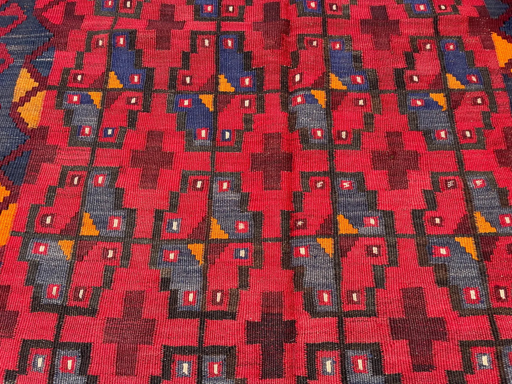 Jewel-Tone Afghan Kilim Rug – 201 x 198 cm | Vintage Tribal Wool Flatweave