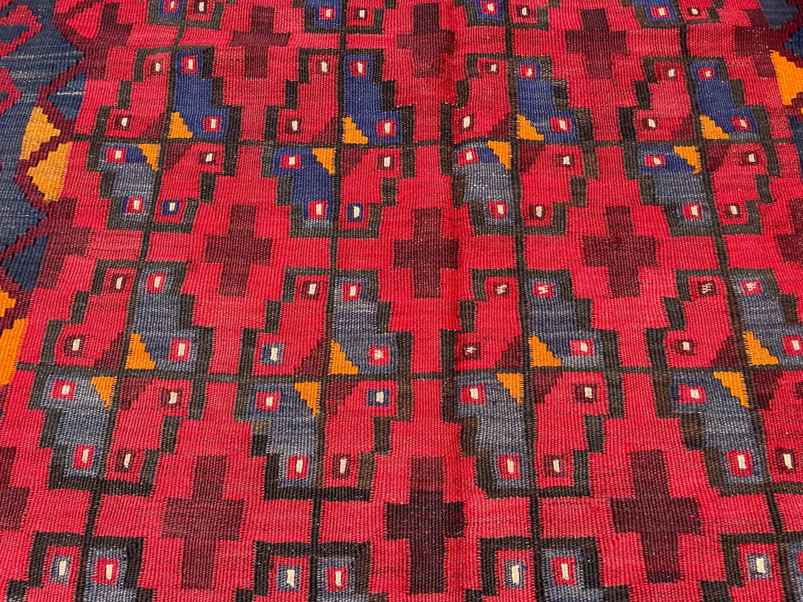 Jewel-Tone Afghan Kilim Rug – 201 x 198 cm | Vintage Tribal Wool Flatweave