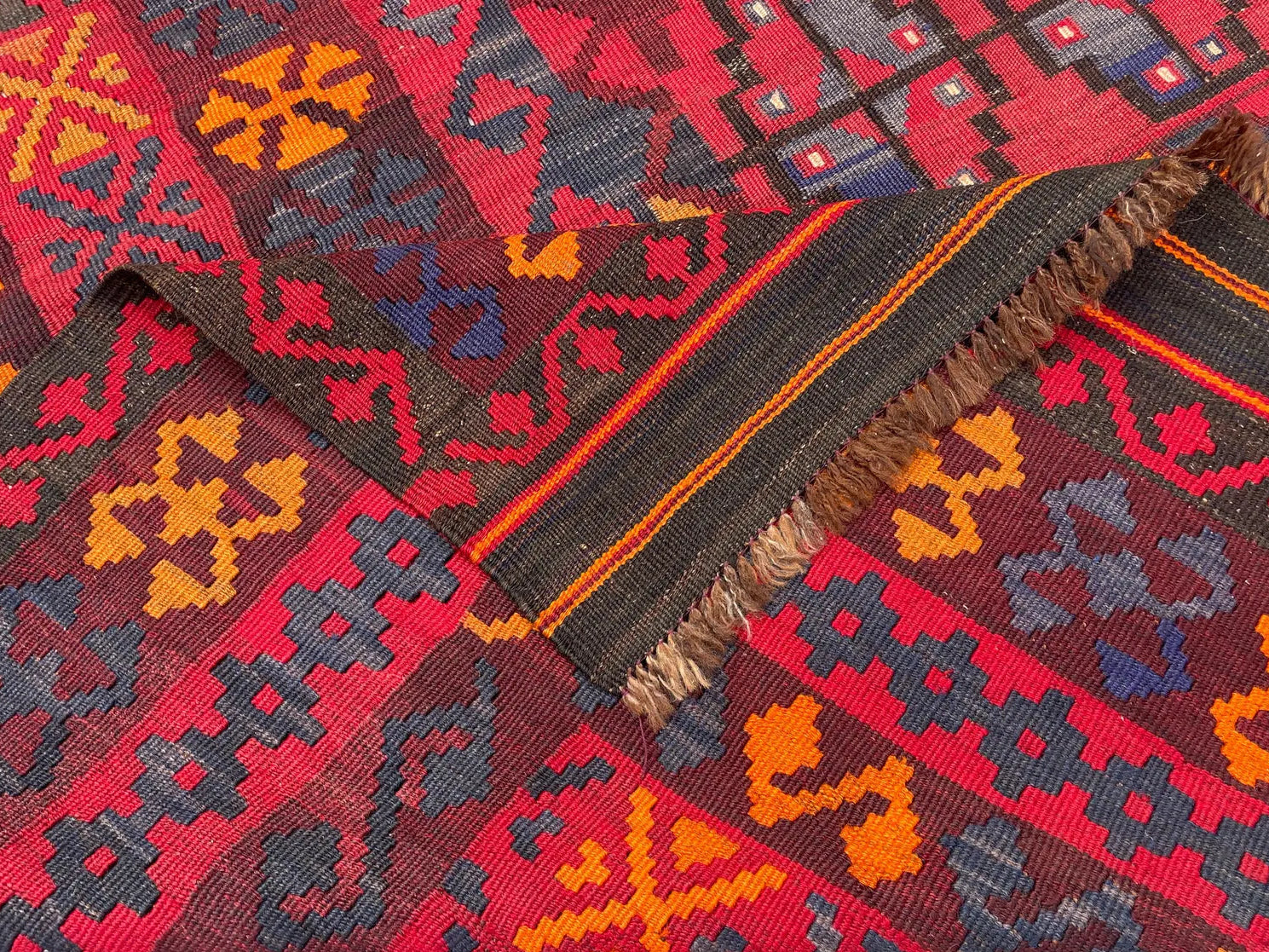 Jewel-Tone Afghan Kilim Rug – 201 x 198 cm | Vintage Tribal Wool Flatweave
