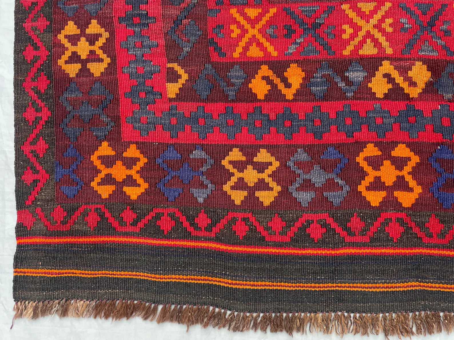 Jewel-Tone Afghan Kilim Rug – 201 x 198 cm | Vintage Tribal Wool Flatweave