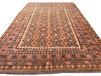 Vintage Style Afghan Kilim Rug – Dusty Rose & Terracotta Geometric Flatweave | Earthy Boho Area Rug | 251 x 378 cm