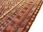 Vintage Style Afghan Kilim Rug – Dusty Rose & Terracotta Geometric Flatweave | Earthy Boho Area Rug | 251 x 378 cm