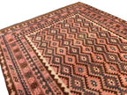 Vintage Style Afghan Kilim Rug – Dusty Rose & Terracotta Geometric Flatweave | Earthy Boho Area Rug | 251 x 378 cm