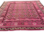 Vintage wool Afghan carpet with detailed tribal motifs and a soft rose-toned colour palette