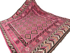 Rose-tone Afghan Kilim rug handwoven in wool featuring geometric tribal motifs measuring 246 x 273 cm