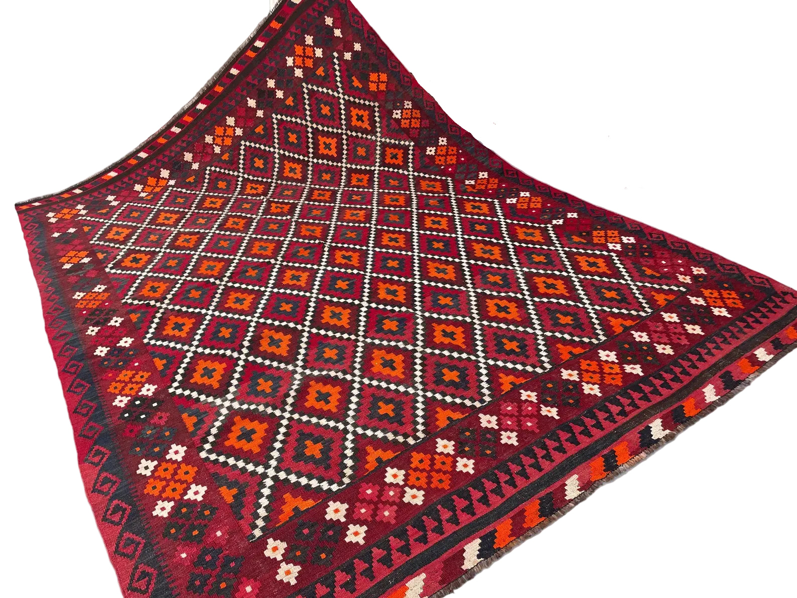 Vintage Afghan Geometric Kilim – 203 x 288 cm | Handwoven Tribal Wool Rug