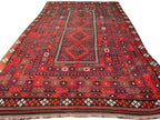 Extra Large Afghan Kilim Rug – Red & Black Tribal Geometric Flatweave Carpet | Traditional Area Rug | 290 x 472 cm