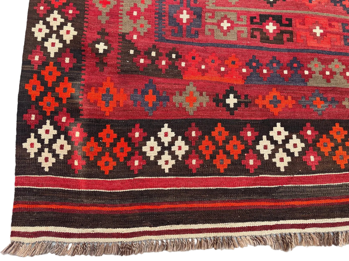 Extra Large Afghan Kilim Rug – Red & Black Tribal Geometric Flatweave Carpet | Traditional Area Rug | 290 x 472 cm