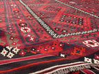 Extra Large Afghan Kilim Rug – Red & Black Tribal Geometric Flatweave Carpet | Traditional Area Rug | 290 x 472 cm