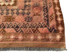Vintage Style Afghan Kilim Rug – Dusty Rose & Terracotta Geometric Flatweave | Earthy Boho Area Rug | 251 x 378 cm