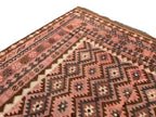 Vintage Style Afghan Kilim Rug – Dusty Rose & Terracotta Geometric Flatweave | Earthy Boho Area Rug | 251 x 378 cm