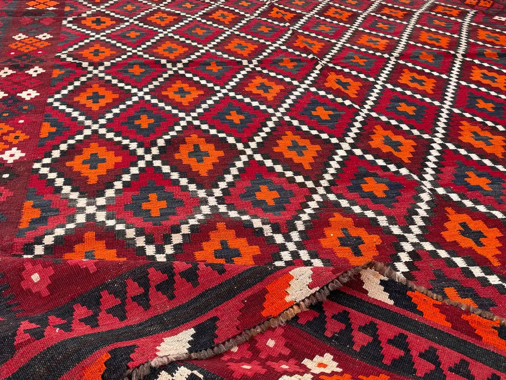 Vintage Afghan Geometric Kilim – 203 x 288 cm | Handwoven Tribal Wool Rug
