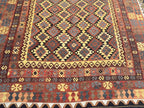 Afghan Kilim Rug – Rust Orange & Brown Tribal Diamond Carpet | Traditional Geometric Flatweave Rug | 206 x 294 cm