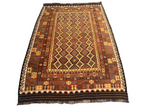 Afghan Kilim Rug – Rust Orange & Brown Tribal Diamond Carpet | Traditional Geometric Flatweave Rug | 206 x 294 cm