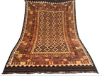 Afghan Kilim rug measuring 206 x 294 cm, featuring rust orange, chocolate brown and golden ochre geometric diamond patterns with traditional tribal borders.