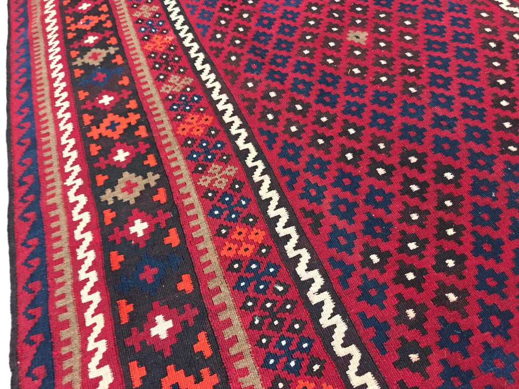 Handmade Afghan Kilim Rug – Red Tribal Wool Flatweave Carpet | Traditional Geometric Area Rug | 204 x 291 cm
