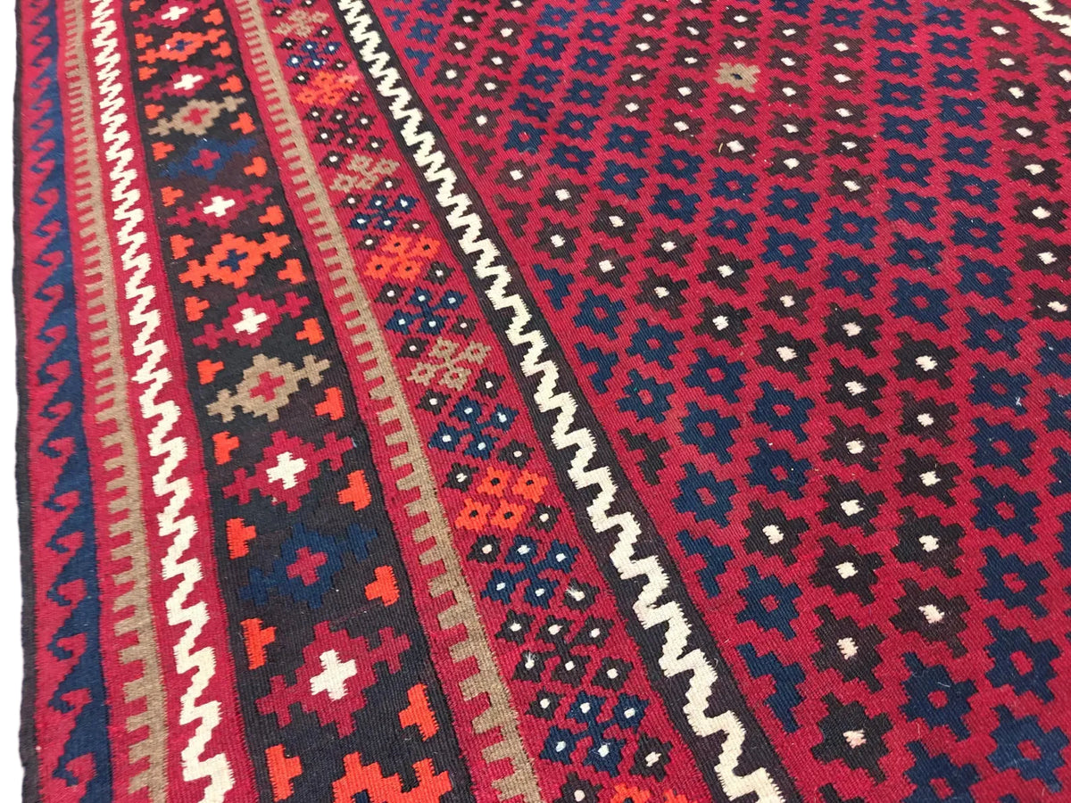 Handmade Afghan Kilim Rug – Red Tribal Wool Flatweave Carpet | Traditional Geometric Area Rug | 204 x 291 cm