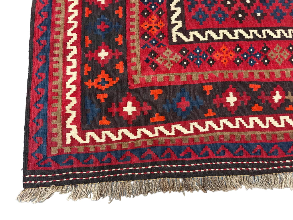 Handmade Afghan Kilim Rug – Red Tribal Wool Flatweave Carpet | Traditional Geometric Area Rug | 204 x 291 cm
