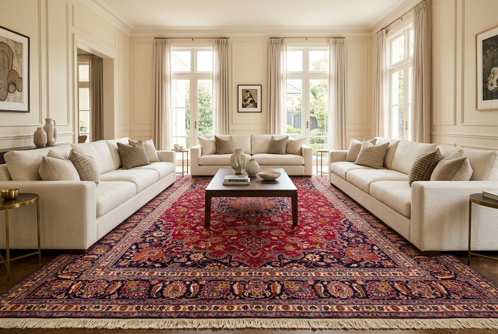 Large Persian Style Oriental Rug – Burgundy Red Floral Medallion Carpet | Traditional Luxury Area Rug | 295 x 396 cm
